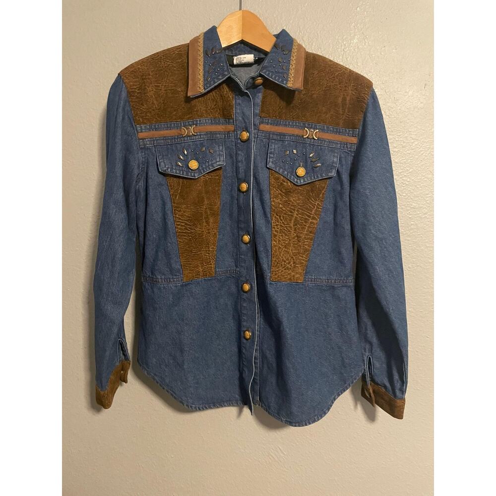 Vintage Christina Hope Shirt Womens 4 Petite Denim Western Studded Button Up 90s